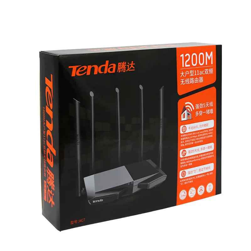 Tenda AC7 Dual Band Wireless AC1200 Router Wifi Range Repeater with 5*6dBi High Gain Antennas Wider Coverage Wi-Fi Extender