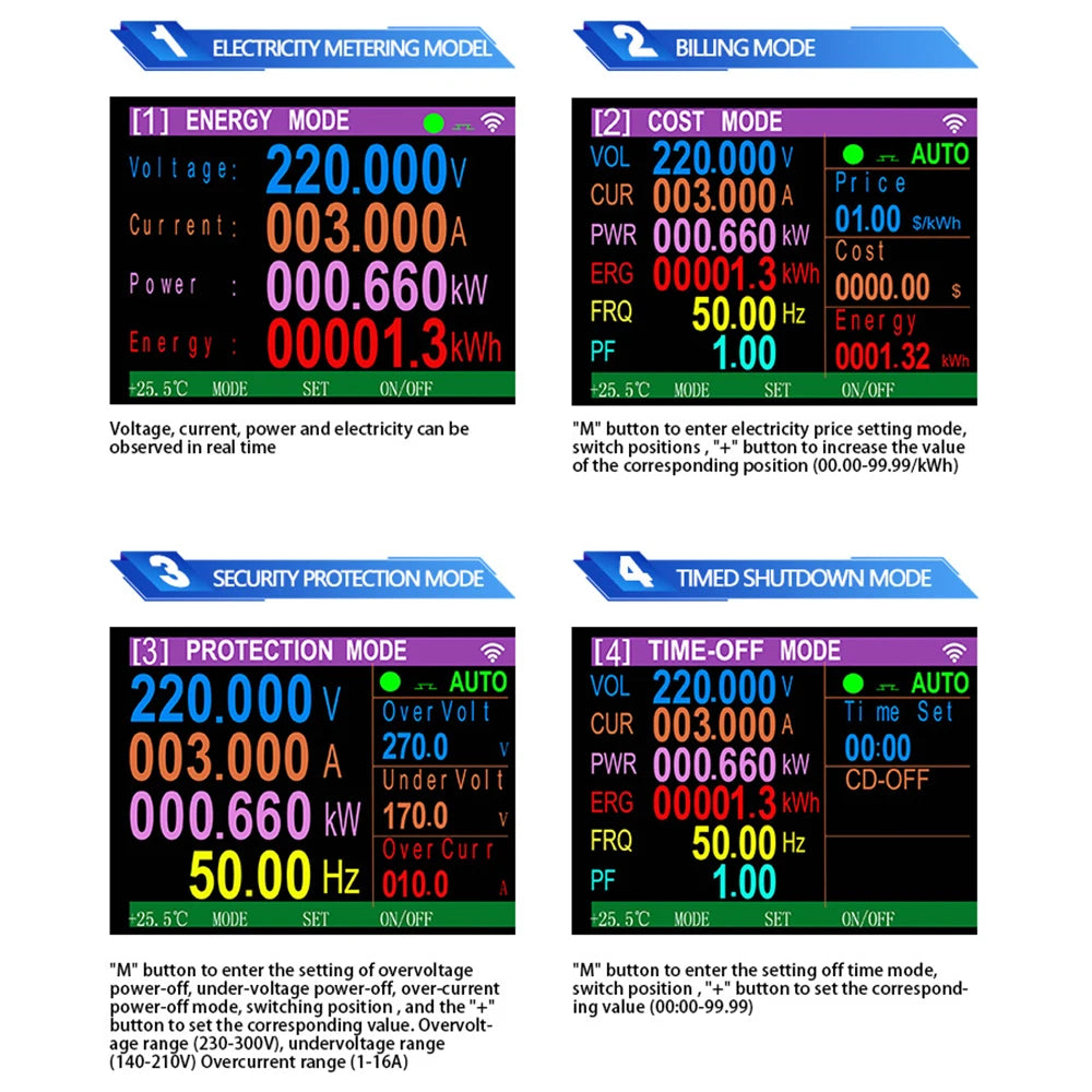 WIFI Smart Wattmeter Digital Power Meter Electricity Consumption Energy Meter Voltage Current Protection EU Plug Timer Switch