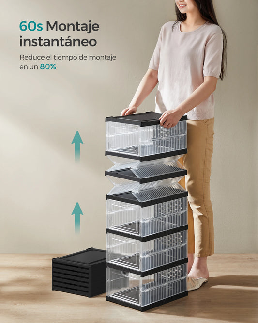 SONGMICS Shoe Boxes, Set of 12 Stackable Shoe Organizers, Set of 2 Foldable and Portable Shoe Racks, up to Size 46