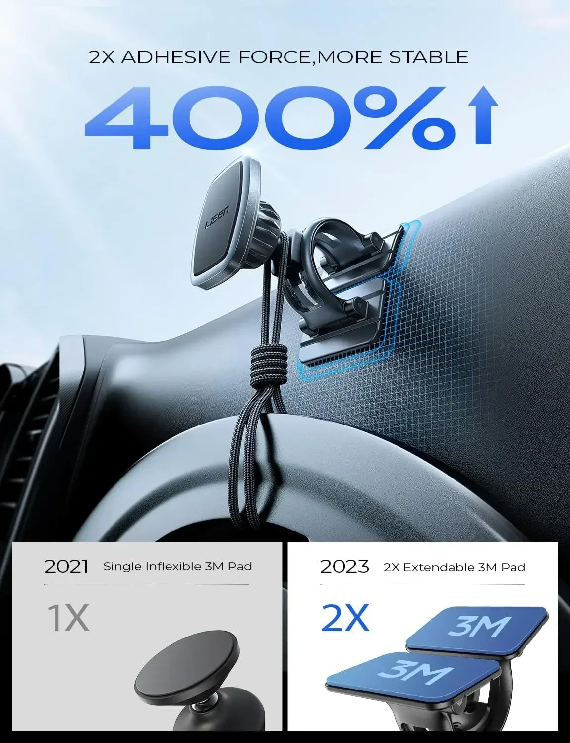 LISEN Magnetic Car Phone Mount for iPhone and Android with 6 Magnets and Adjustable Arch Design, Black