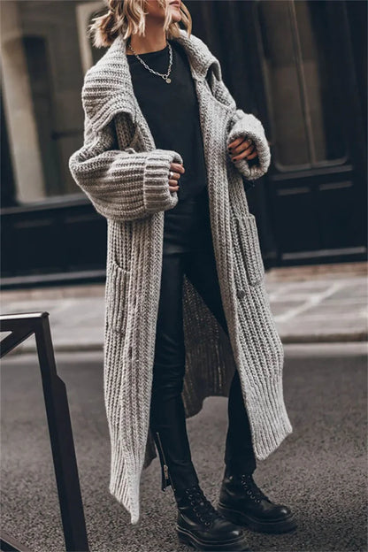 2024 Women's Autumn and Winter Maxi Cardigans Single Breasted Oversized Sweaters Solid Color Large Collar Boho Long Knitwear