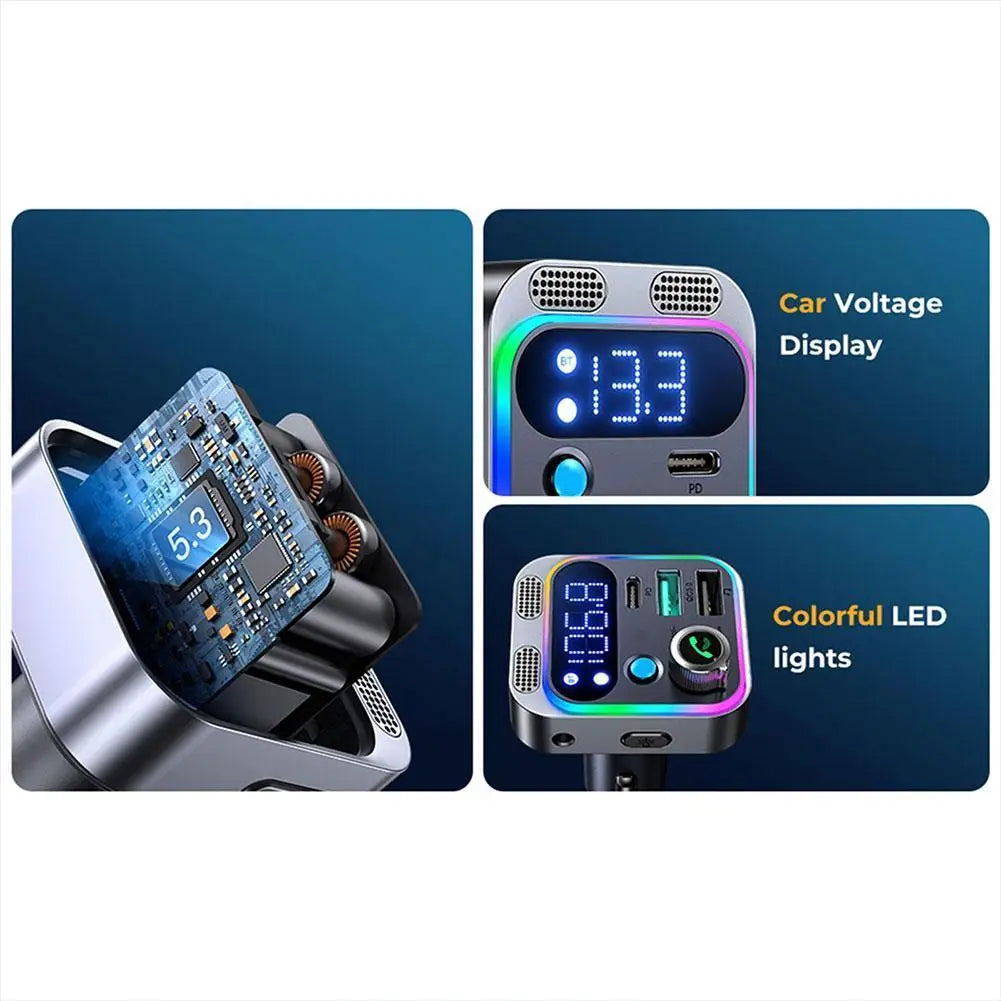 Bluetooth 5.3 FM Transmitter 4 Port USB Car Charger Type C PD 250W Fast Charging Adapter For Huawei OPPO Oneplus 14