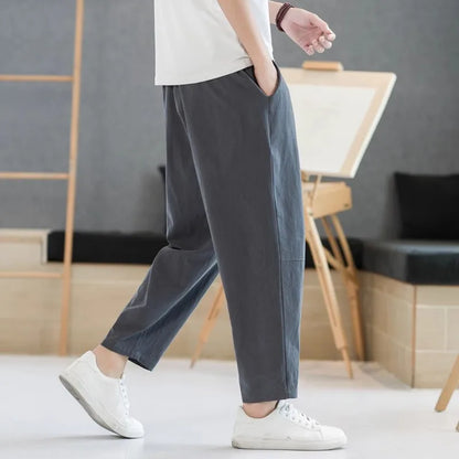Men's Pants Cotton and Linen Male Summer New Solid Color Mens Trousers Loose Fitness Baggy Streetwear Plus Size M-5XL