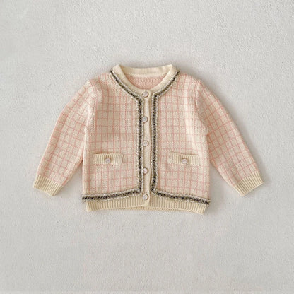 New autumn clothing for babies aged 0-3, featuring a plaid small fragrant style long sleeved sweater and jumpsuit