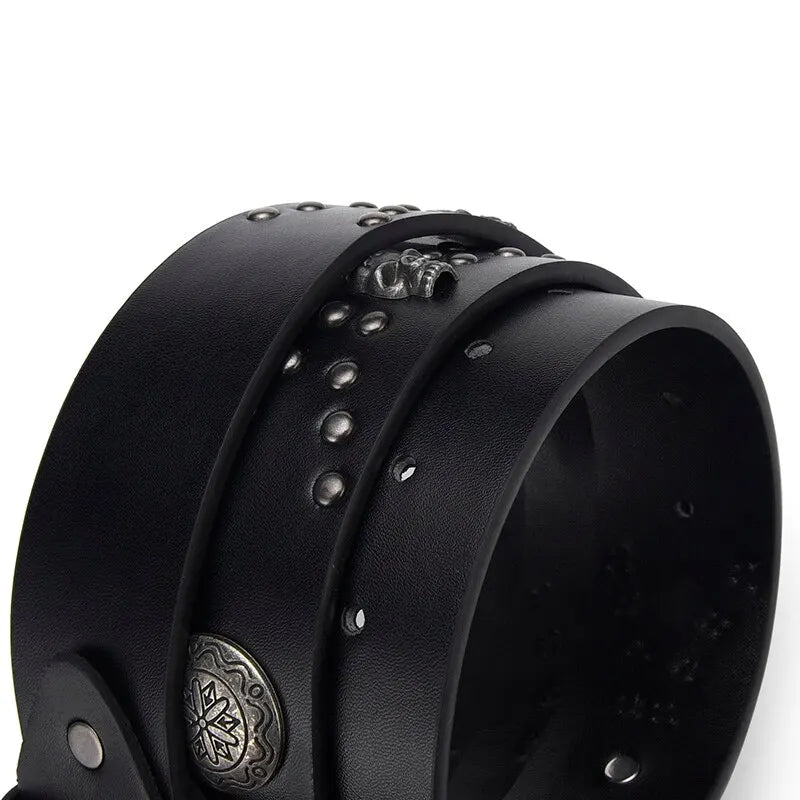 Men's Belt Bohemian Style Belt Vintage Inlaid Skeleton Head Women's Belt Riveted Belt Six Star Belt Punk Rock Sexpot Y2K Belt