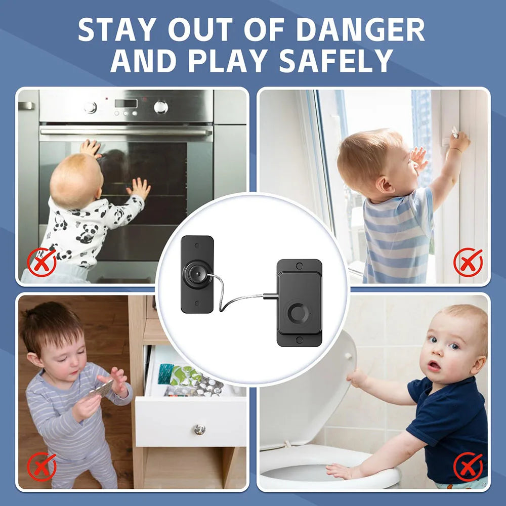 Rechargeable Fingerprint Lock Child Safety Lock Cabinet Fridge Drawer Door Lock Stainless Steel Cable Protection Home Security