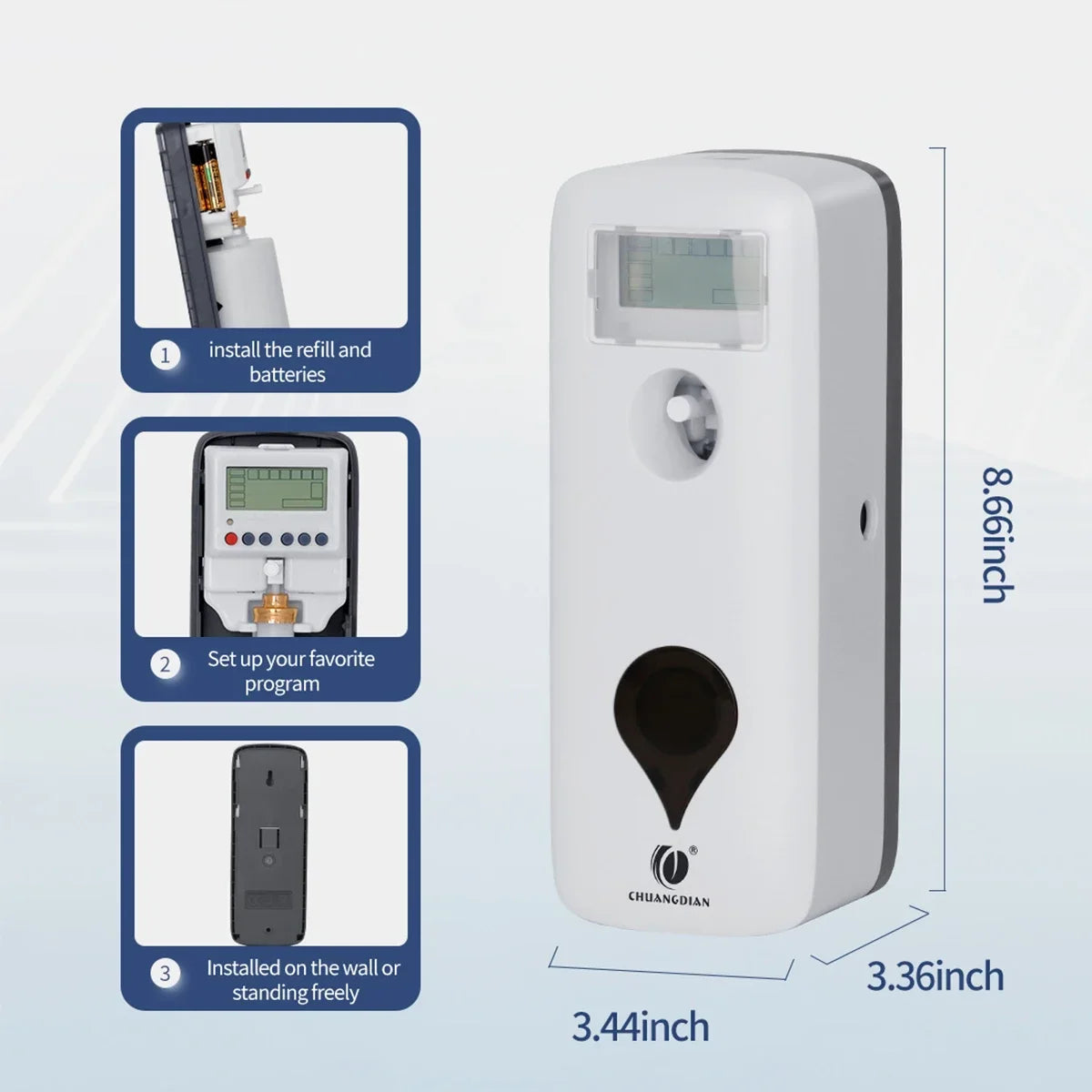 Liquid Air Freshener Dispenser Wall Mounted Automatic Fragrance Perfume Spray Room Toilet Odor Eliminator LCD Programmable 300ML