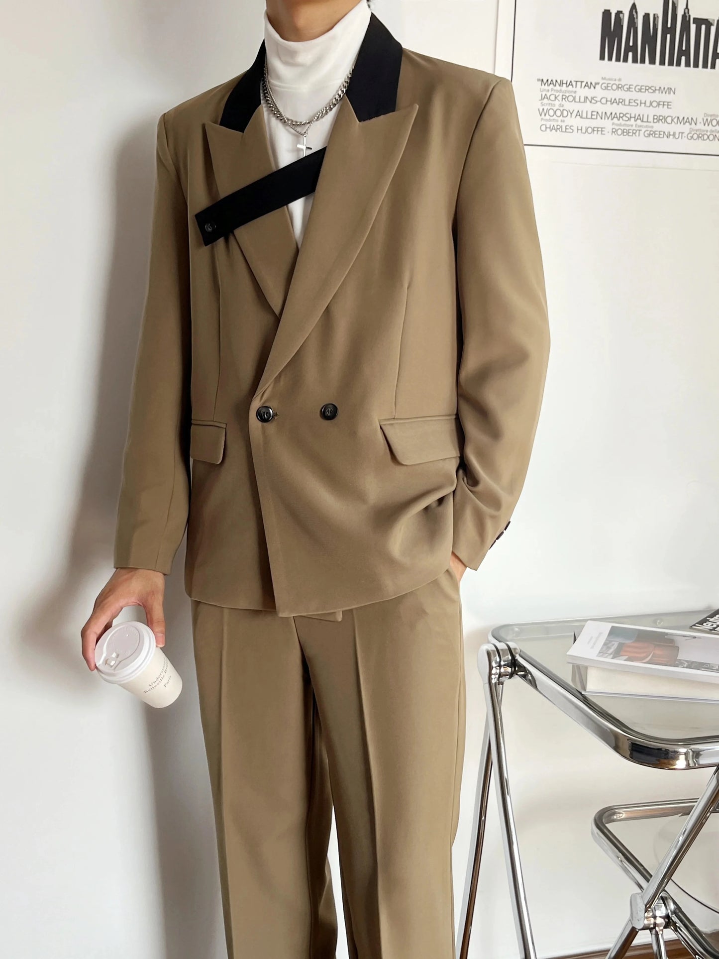 New Designer Men Suit Costume Loose Fit 2-Piece Set Oversized Business Matching Set (Blazer+Pants) Casual Outfits Suit Fashion