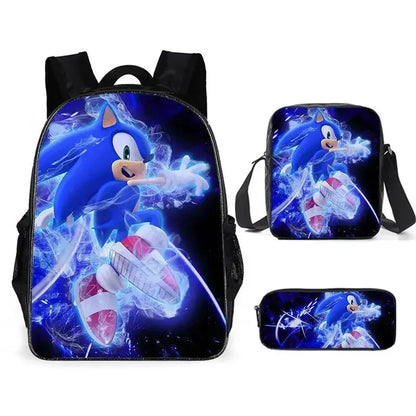 HOT 3PC-SET Sonic Backpack Primary and Secondary School School Bags  Anime Cartoon School Bags Best Gifts for Kids Mochila