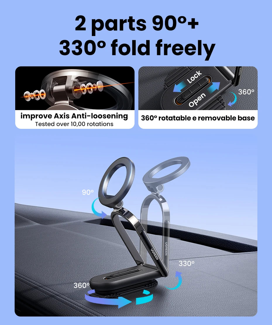 UGREEN Magnetic Car Phone Holder Dashboard 360° Rotatable & Detachable Car Mount For Magsafe iPhone 16 15 Pro Samsumg S25 Xiaomi