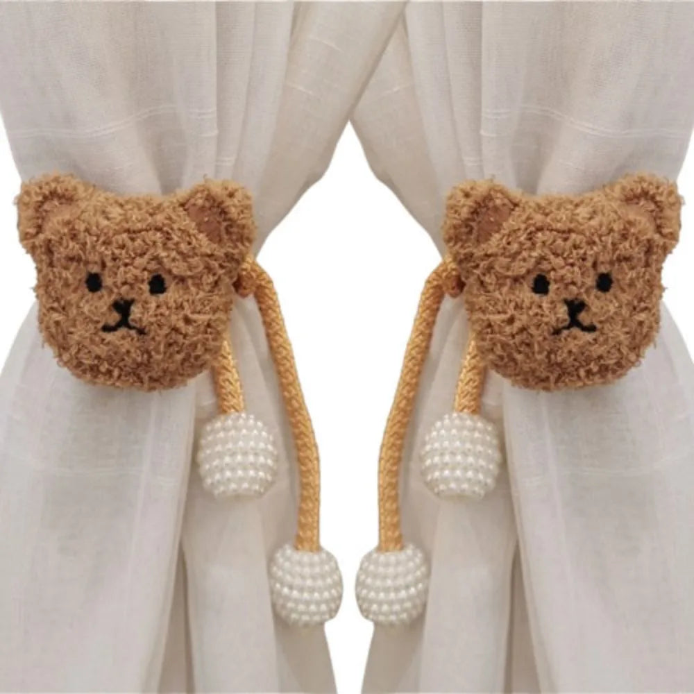 2Pcs Ins Cartoon Bear Curtain Cute Plush Window Curtain Buckles 3D Decorative Bear Curtain Tieback Curtain Accessories