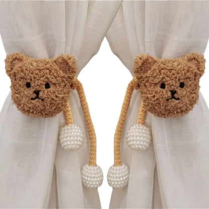 2Pcs Ins Cartoon Bear Curtain Cute Plush Window Curtain Buckles 3D Decorative Bear Curtain Tieback Curtain Accessories