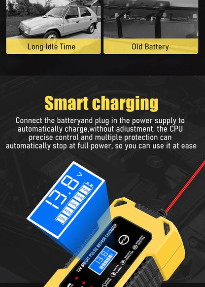 Car Battery Charger, 12V 6A Automatic Intelligent Storage Battery Maintainer Trickle Charger Suitable for Cars, Trucks, Suvs, Mo