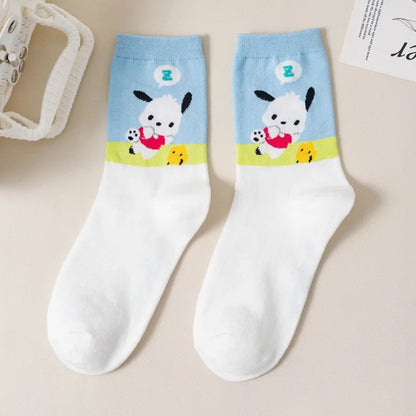 Pochacco Cartoon Cotton Socks Sanrio Combed Cotton Stockings Cute Puppy Girls Stockings Children Cotton Warmer Sock
