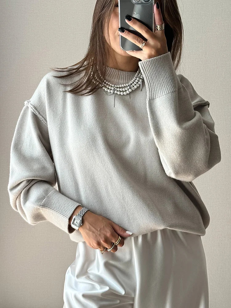 Blue Oversize Sweaters For Women Winter Thick Beige Pullover Woman Autumn Fashion Loose O Neck Ladies Sweaters Jumpers Women