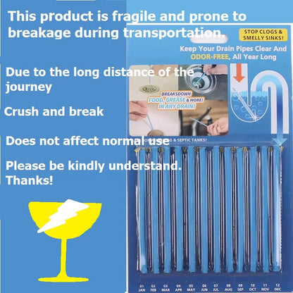 12Pc 10cm Solid Sani Sticks Oil Decontamination Kitchen Toilet Bathtub Drain Cleaner Sewer Pipe Eliminate Odor Clog Cleaning Rod