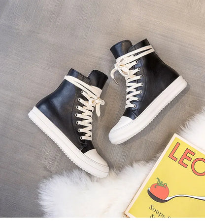 Owens women's sports shoes, men's sports shoes, 2025 spring and autumn lace-up flat casual shoes thick sole high top sports shoe