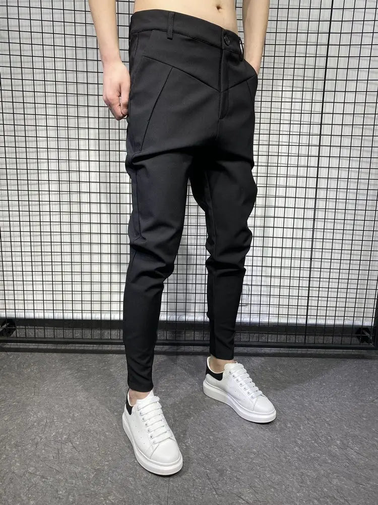 Black Harlan Draped Man Suits Pants Fluid 9 Cropped Fabric Designer Clothes Classic Trousers For Men Clothing Premium Up