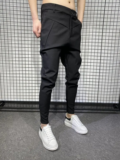 Black Harlan Draped Man Suits Pants Fluid 9 Cropped Fabric Designer Clothes Classic Trousers For Men Clothing Premium Up