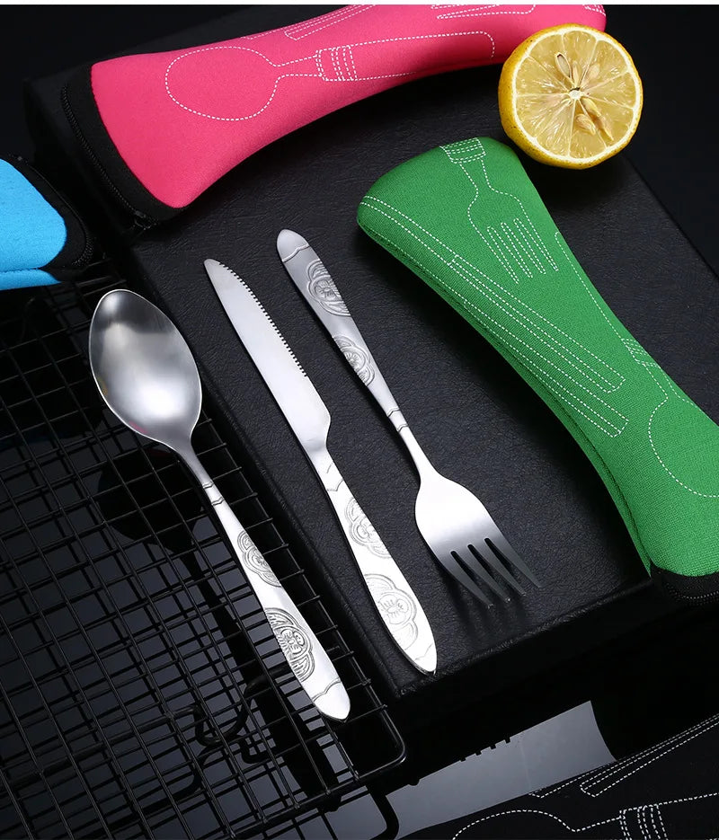 Picnic Set Tableware Washable with Zipper Travel Cutlery Kit Case Portable Pouch for Dinner Household Tool Travel Camping Spoon