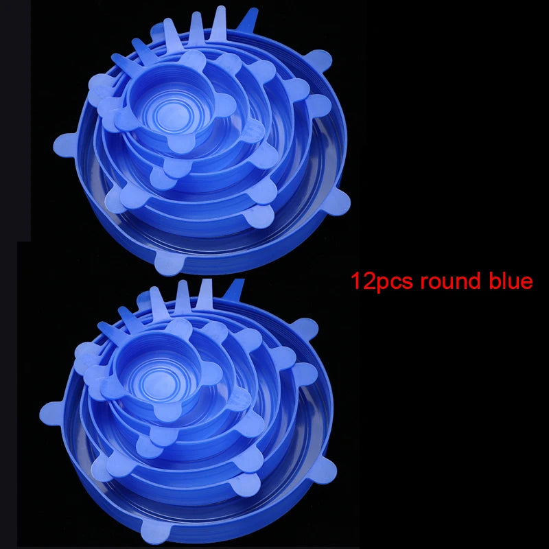 6/12Pcs/Lot Silicone Stretch Lids Universal Taper Pot Bowl Food Wrap Sealed Cover for Kitchen Cookware