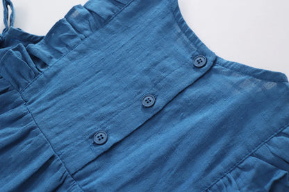 Korean Summer Toddler Girls Sling Dress Muslin Sleeveless Floral Collar Babys Girls Dress 2025 Solid Knotbow Kids Girls Sundress