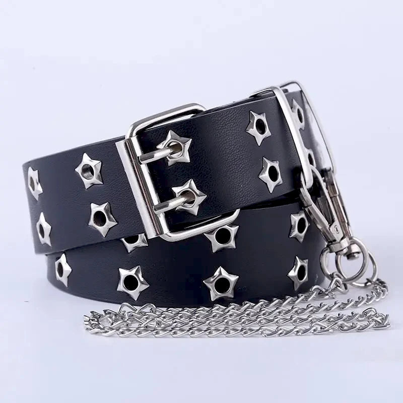 Women's Belt  Large size Double Hole Men Belt Punk Hip Hop Rock Style Subculture Y2K Belt Punch Free Belt for Men and Women