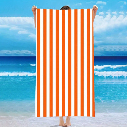 Blue White Striped Beach Towel - Quick-Dry Absorbent Polyester for Beach & Pool, Soft & Lightweight