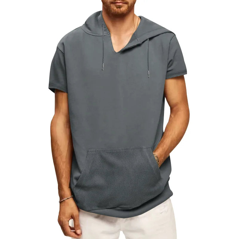 2024 Amazon New Men's Athleisure European and American Hooded Loose Short Sleeves
