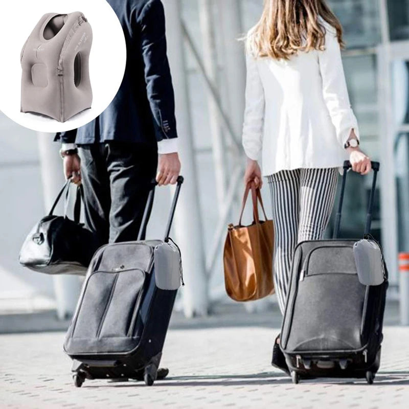 Inflatable Travel Pillow Travel Accessories For Long Haul Flights,Cars,Buses,Trains,Office Napping Sleeping Gray