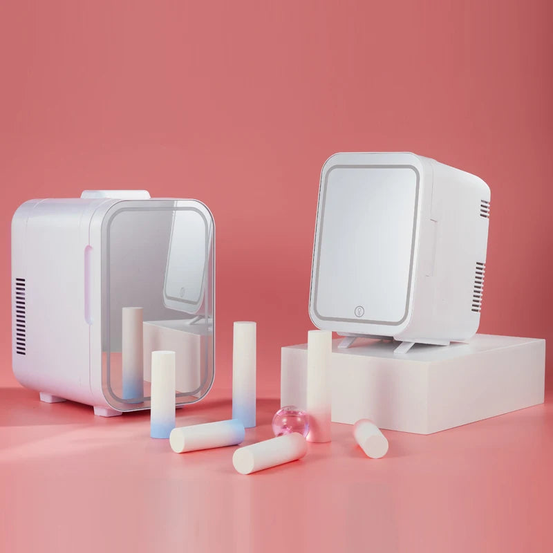 8L Mini Skincare Fridge with LED Mirror - 3-in-1 Portable Cooler & Warmer for Makeup, Face Masks, Perfumes (Home/Office/Car