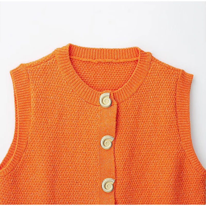 Elegant Unique Button Women's Cardigan Casual O-neck Knitted Single Breasted Sleeveless Blouse Female Summer Lady Office Wears