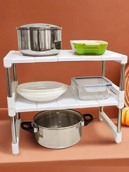 Stackable Storage Rack Wardrobe Layered Partition Rack Closet Sorting Shelves Telescopic Sink Holder Wardrobe Clothing Organizer