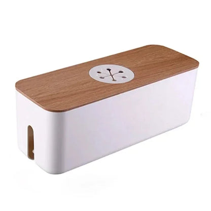 Cable Storage Box Power Strip Case Wooden Power Line Wire Management Organizer Anti-Dust Charger Socket Network Line Storage Bi
