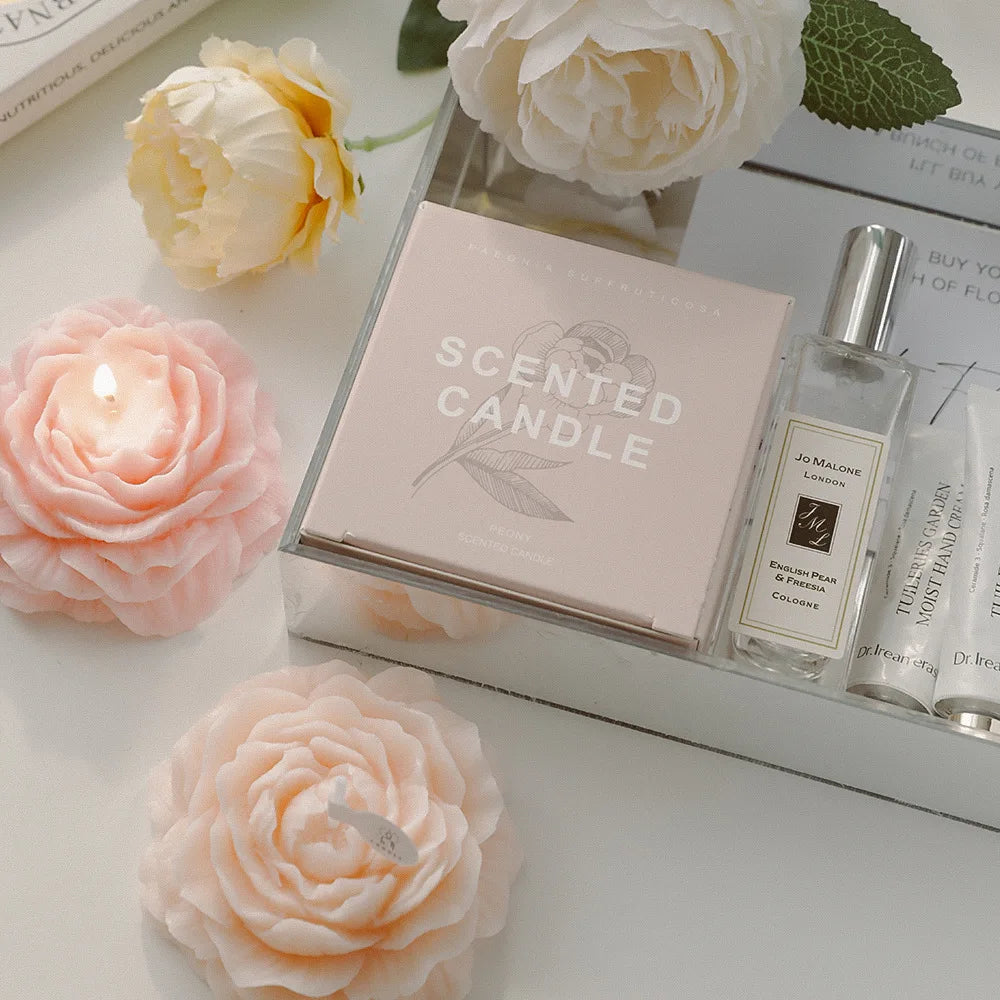 Peony Scented Candles, Handmade DIY Mini Floral Candles for Valentine's Day Gifts