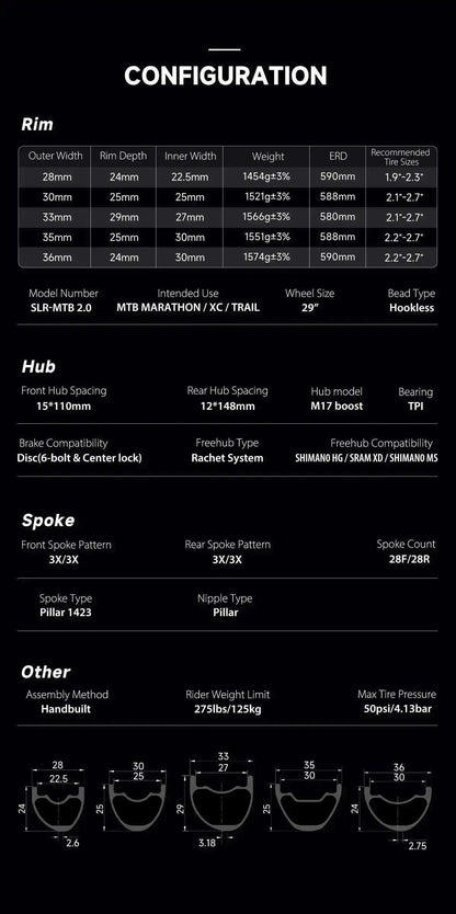 ELITEWHEELS 29er SLR MTB 2.0 High Performance Carbon Fiber Wheelset Rachet System Hubs Mountain Bend Hubs Mountain Race Bikes