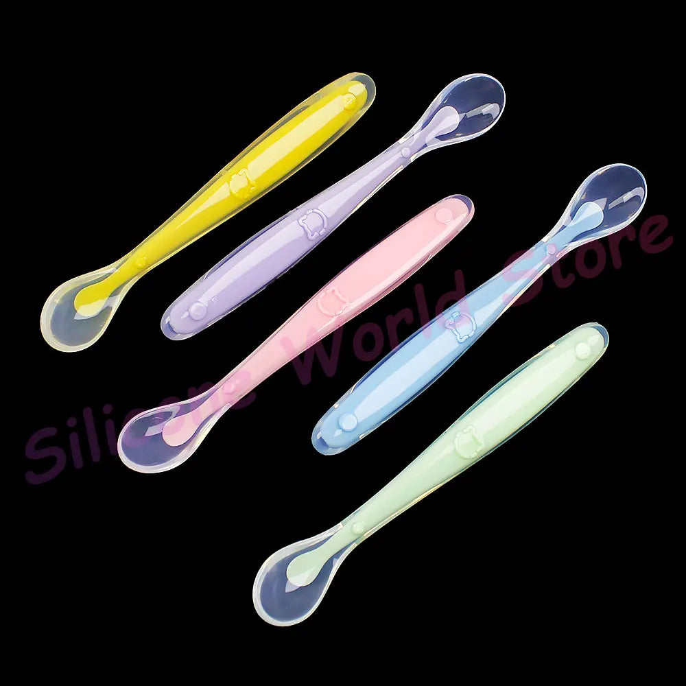 Silicone World Baby Complementary Food Silicone Spoon Training Spoon Soft Spoon Children's Feeding Tableware With Storage Box