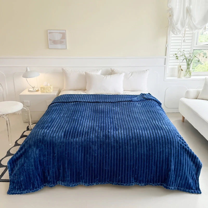 1 blue striped blanket - thickened blanket, modern and simple design, four seasons office nap blanket, suitable for bed or sofa.