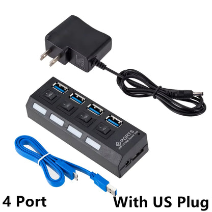 USB 3.0 Hub USB HUB Splitter Multi USB 3.0 Hub Multiple 4/7 Port Hub Splitter With Power Adapter Computer Accessories Hub For PC