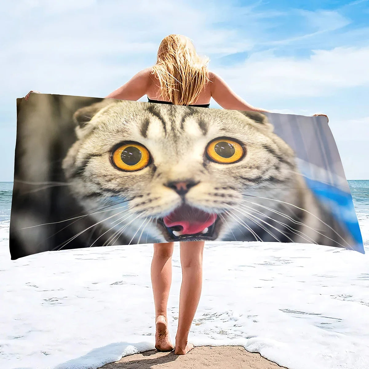 Beach Towel for Women, Girls, Kids, Men, Cat Bath Sand Free Pool Absorbent Soft Plush Lovers