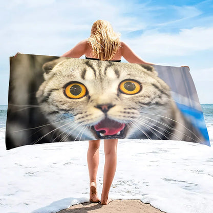 Beach Towel for Women, Girls, Kids, Men, Cat Bath Sand Free Pool Absorbent Soft Plush Lovers