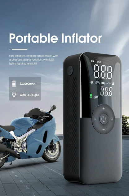 12V Air Pump for Car and Motorcycle - Portable Tyre Inflator Electric Pump Air Compressor for Cars, Motorcycles, and Bicycles