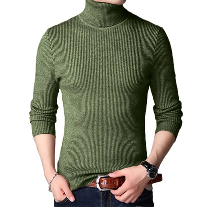 Streetwear Autumn Men's Long Sleeved Turtleneck Sweater Stripes Knitted Oversized Sweaters Homme Solid Color Basic Sweater Men