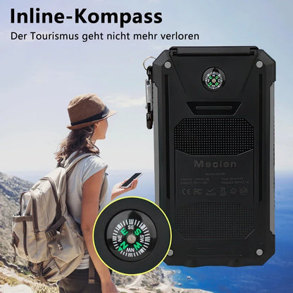 Solar Power Bank 20000mAh Charging Portable Charger Phone External Battery with SOS Flashlight 2-USB Outdoor Powerbank