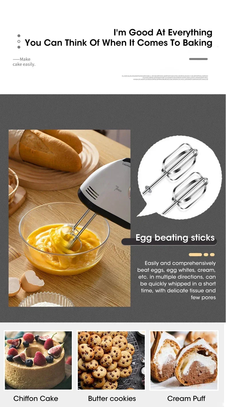 Handheld Electric Egg Beater, Household Automatic Mixer, Handheld Food Cake Bread Baking Dough Mixer, 7-speed Cream Blender