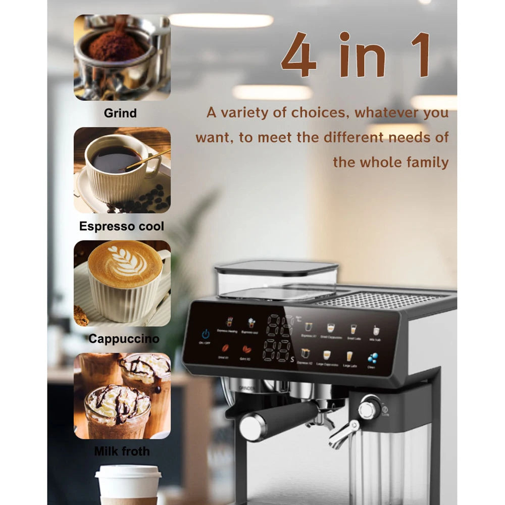 Espresso and Cappuccino Coffee Machine - 20 Bar Double Boiler Latte Coffee Maker, 4 in 1 Multifunction with LED Touch Controls