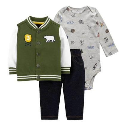 Babys 3pcs/sets Boys Casual Jacket Cotton Coat Girls Bodysuits Sports Trousers Long Pants