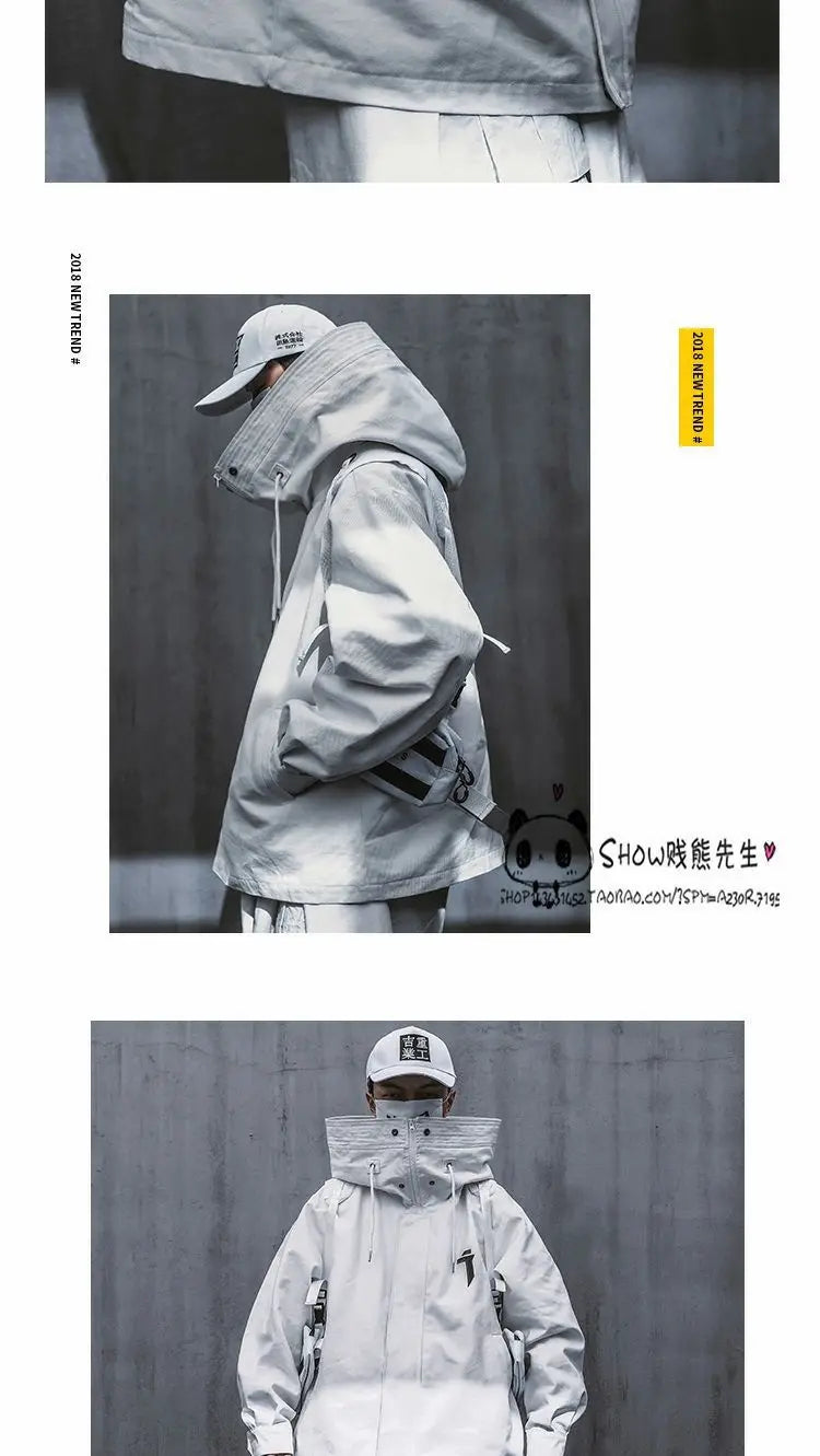 Oversize Jacket Trench Coat Men And Women Autumn Solid Japanese Fashion Vintage Casual High Street Hooded Functional Wind