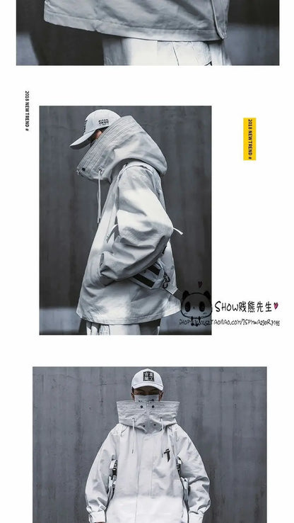 Oversize Jacket Trench Coat Men And Women Autumn Solid Japanese Fashion Vintage Casual High Street Hooded Functional Wind