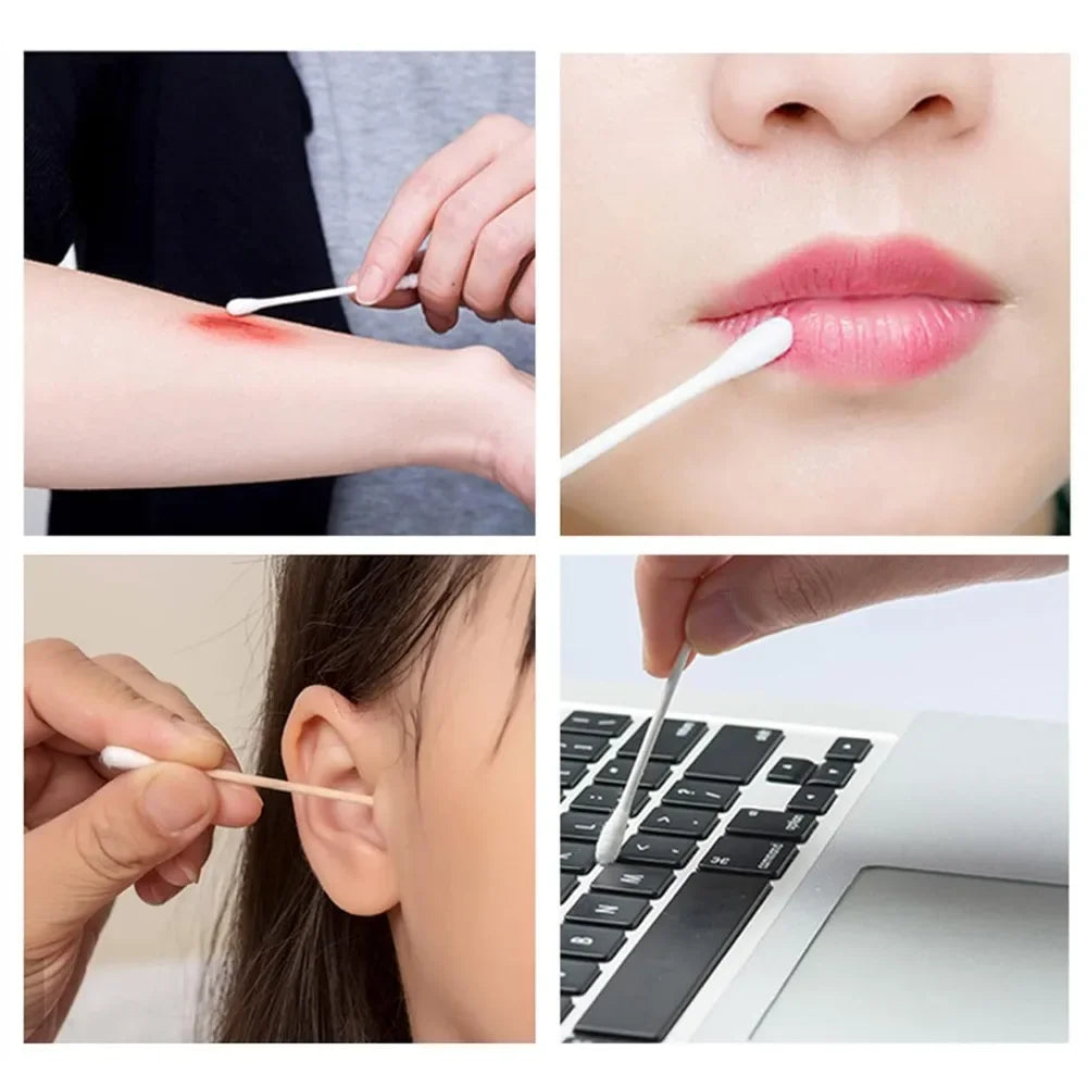 100/500Pcs Cotton Swab Wooden Cotton Sticks Double-Tipped Cotton Bud Chlorine-Free Hypoallergenic Cotton Swab Makeup Tools